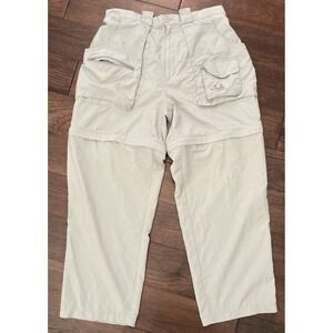 Cabela's Guide wea Pants Men's Large Beige Khaki Cargo 100% Nylon‎ Hiking